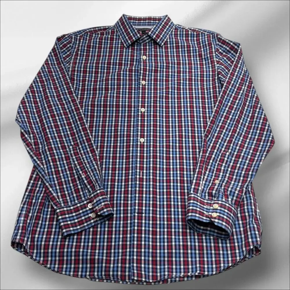 BANANA REPUBLIC Men’s Large Red White Blue Checkered Dress Shirt